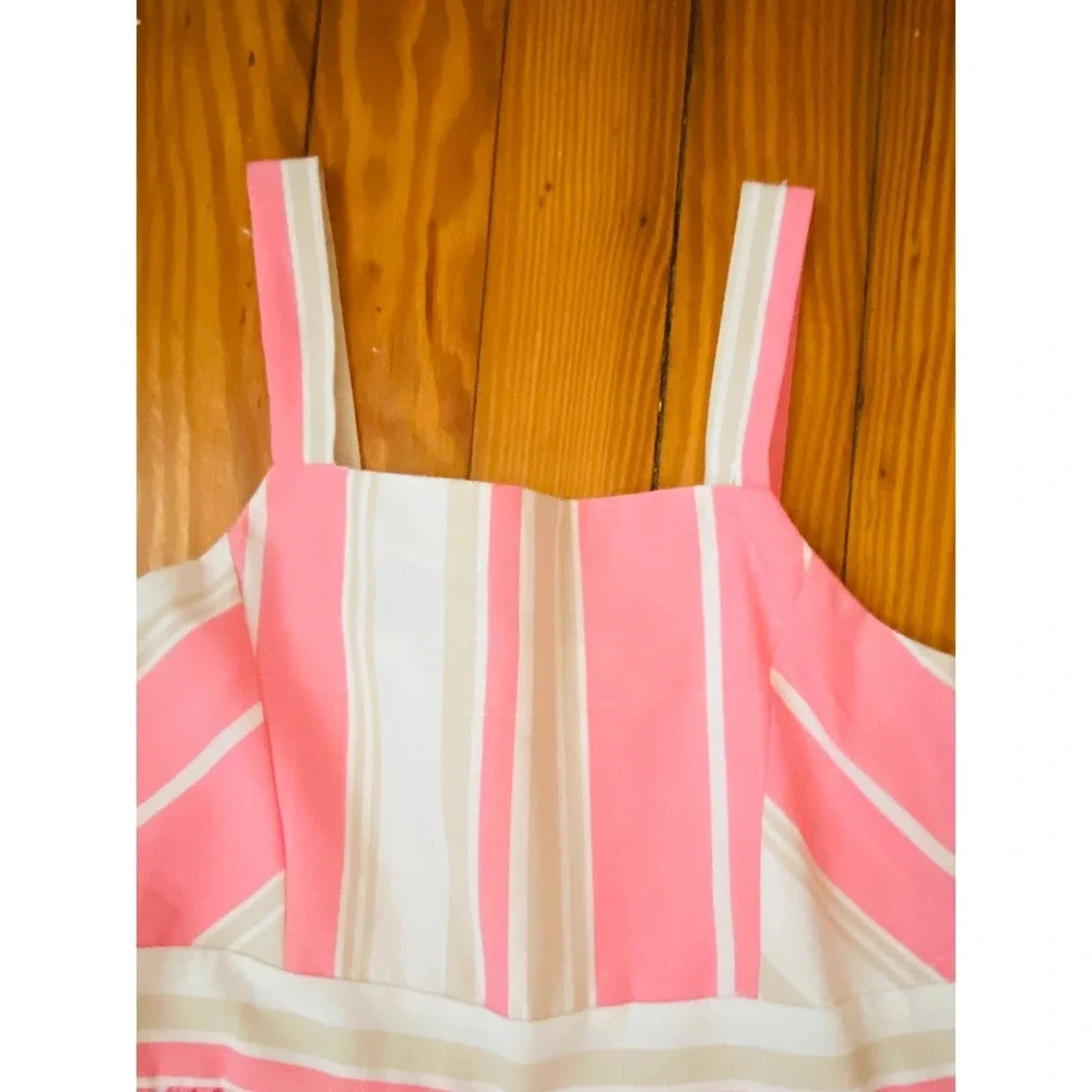 Bonnie‎ Jean sz 14 Pink White Striped Wide Leg Jumpsuit Sleeveless  One-Piece